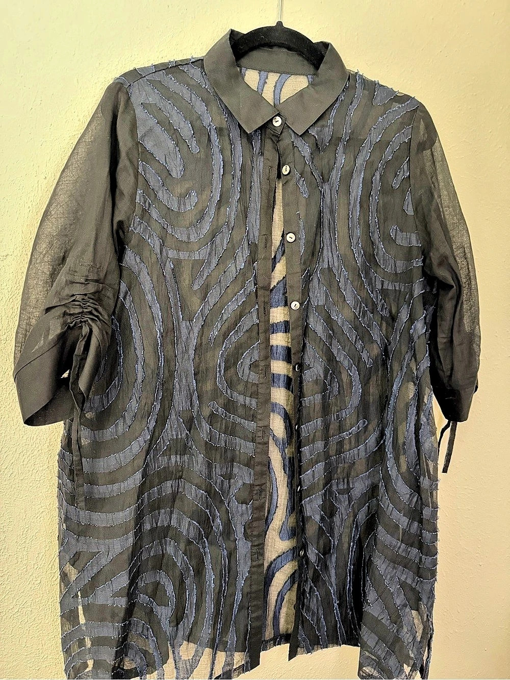 Abstract Button Down Shirt in Black & Blue